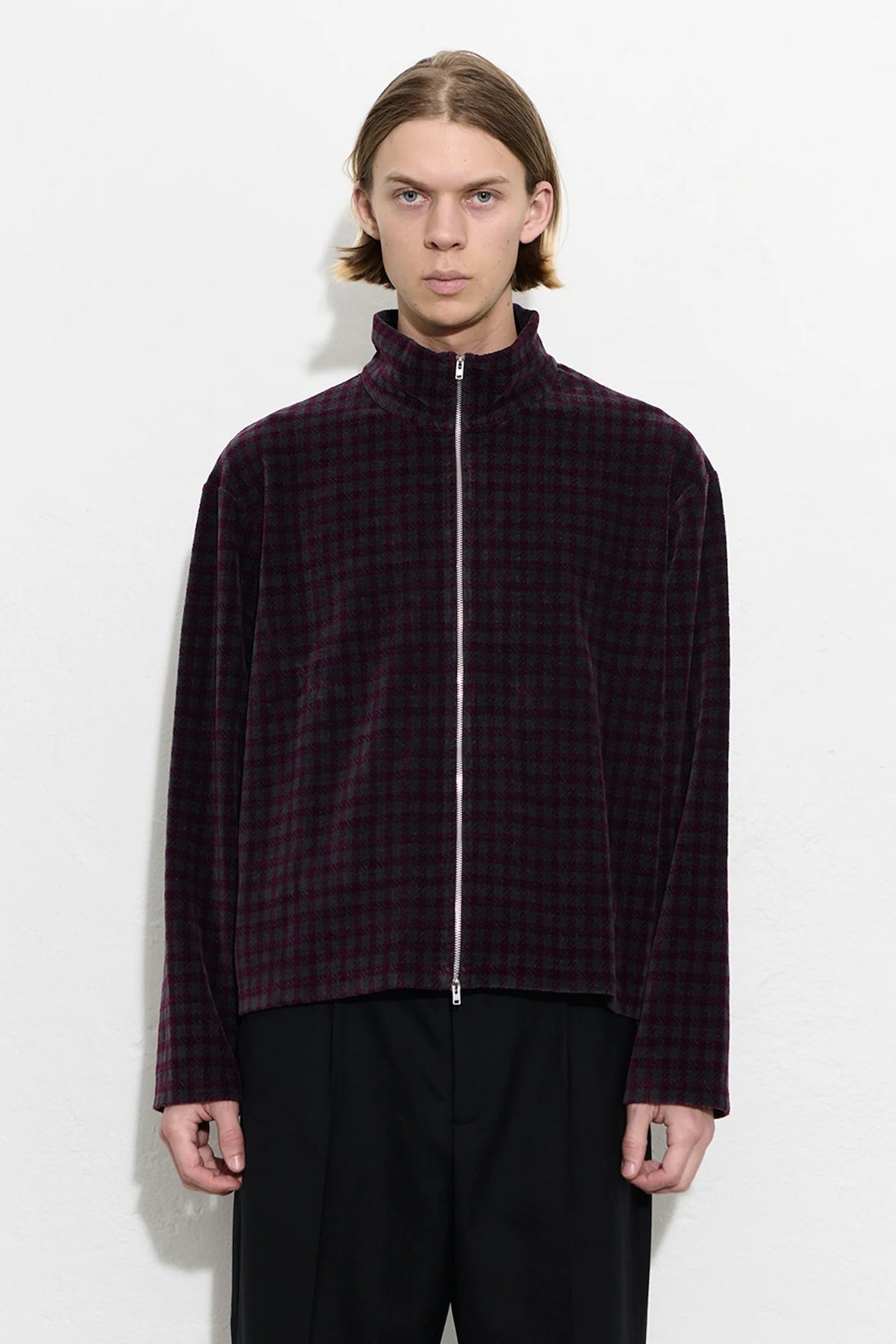 OUR LEGACY 「SHRUNKEN FULLZIP POLO MERLOT HOUNDINI CHECK VELOUR 