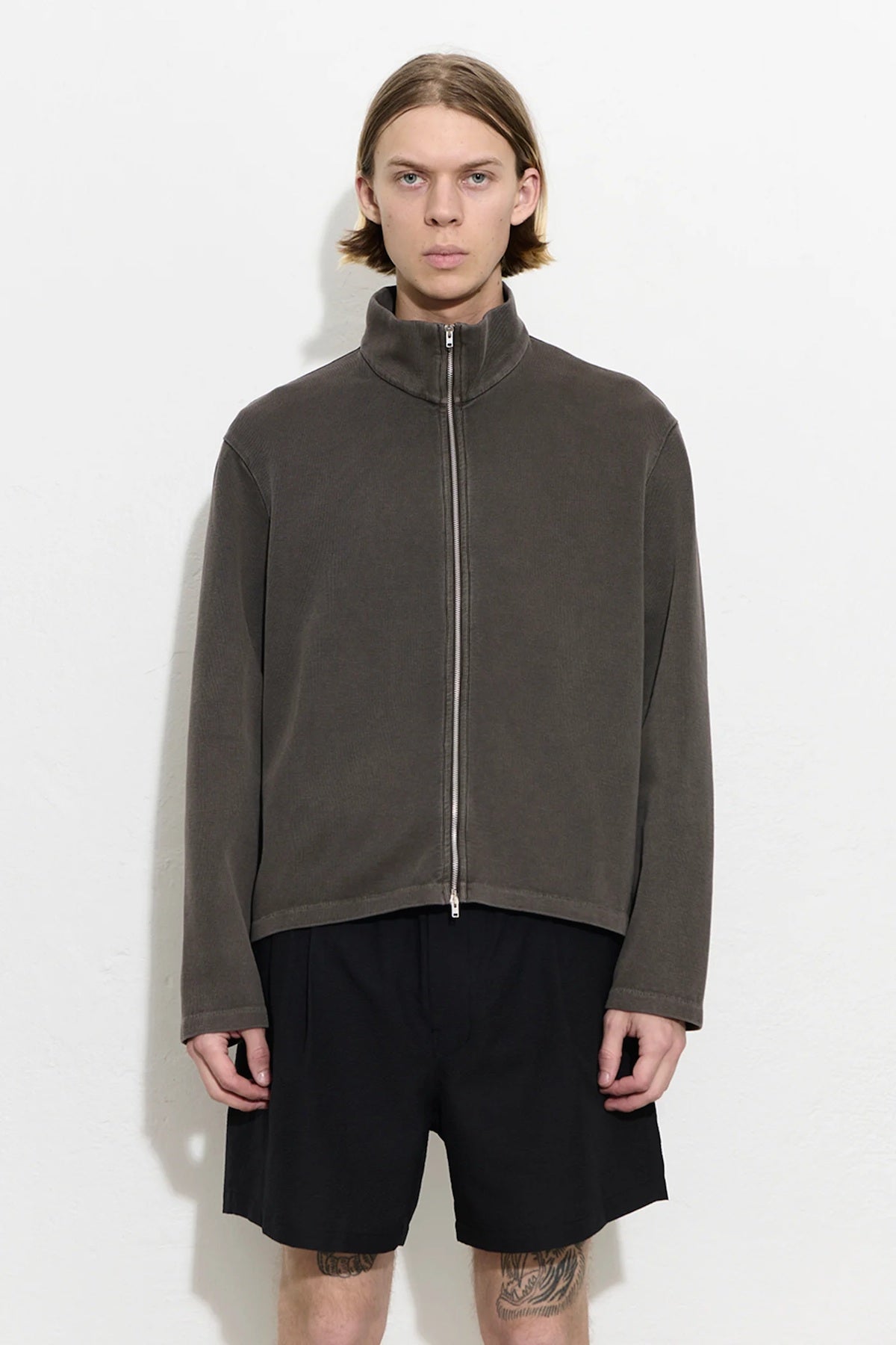 OUR LEGACY「SHRUNKEN FULLZIP POLO WORN GRAPHITE ATHLETIC RIB