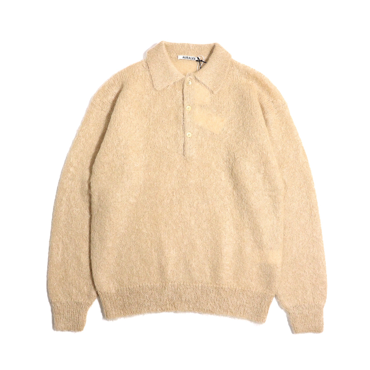 AURALEE 「BRUSHED SUPER KID MOHAIR KNIT POLO - BEIGE」