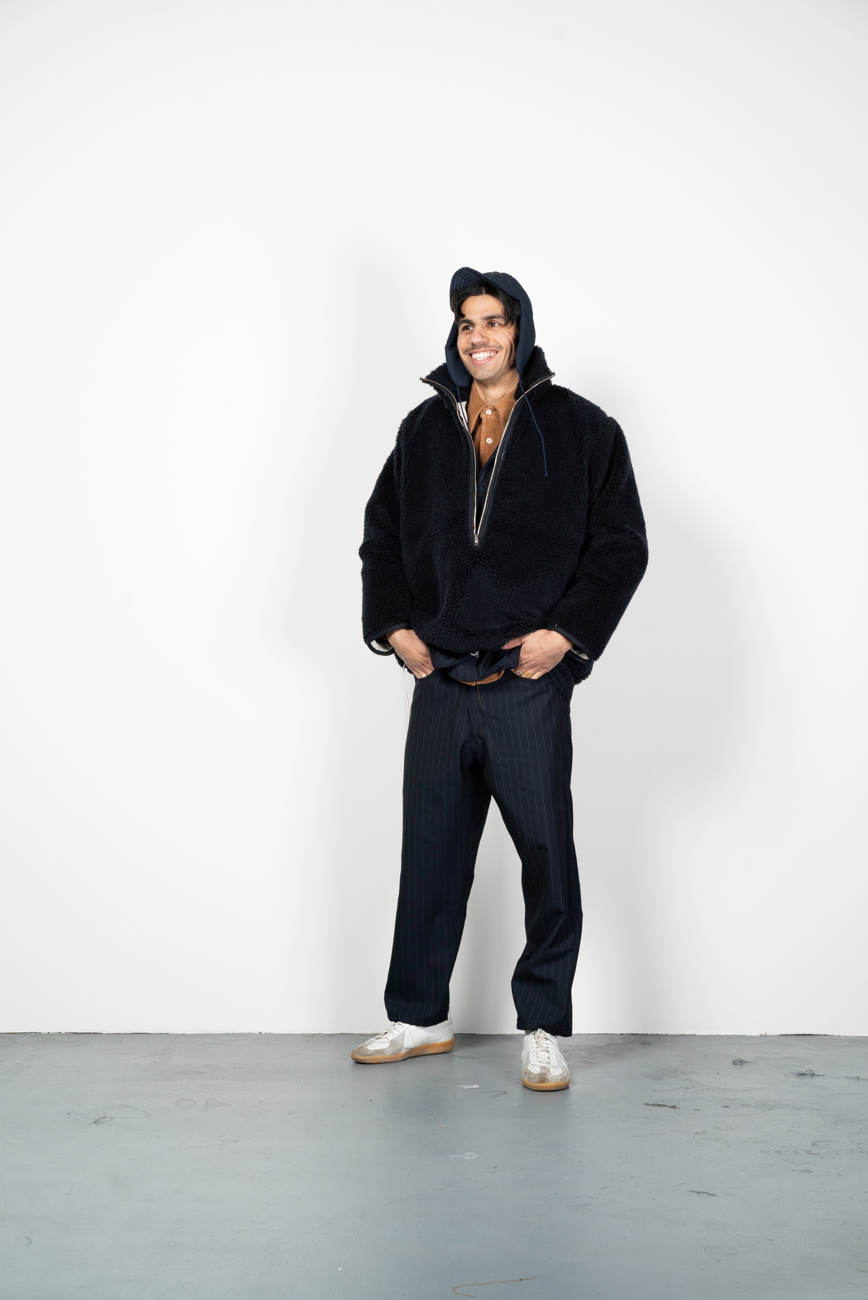 CAMIEL FORTGENS 「14.09.01.01 FLEECE ANORAK WOOL BLACK NAVY CAMIEL FORTGENS 「14.09.01.01 FLEECE ANORAK WOOL BLACK NAVY