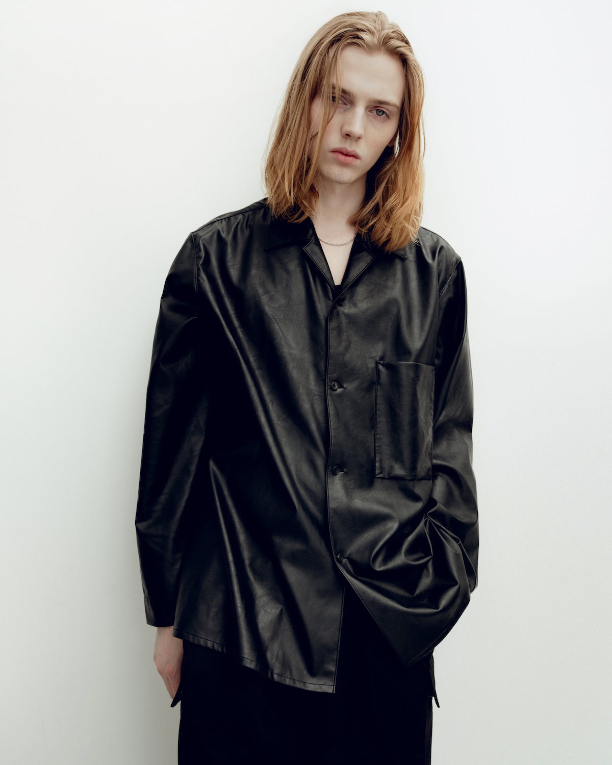 ESSAY 「SH-1 : SHADOW BLACK OPEN COLLAR SHIRT / BLACK LEATHER