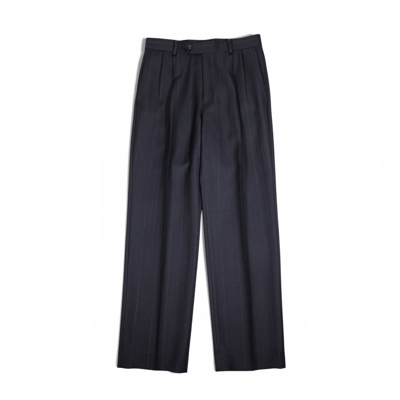 AURALEE 「BLUEFACED WOOL TWO-TUCK SLACKS / CHARCOAL NAVY STRIPE