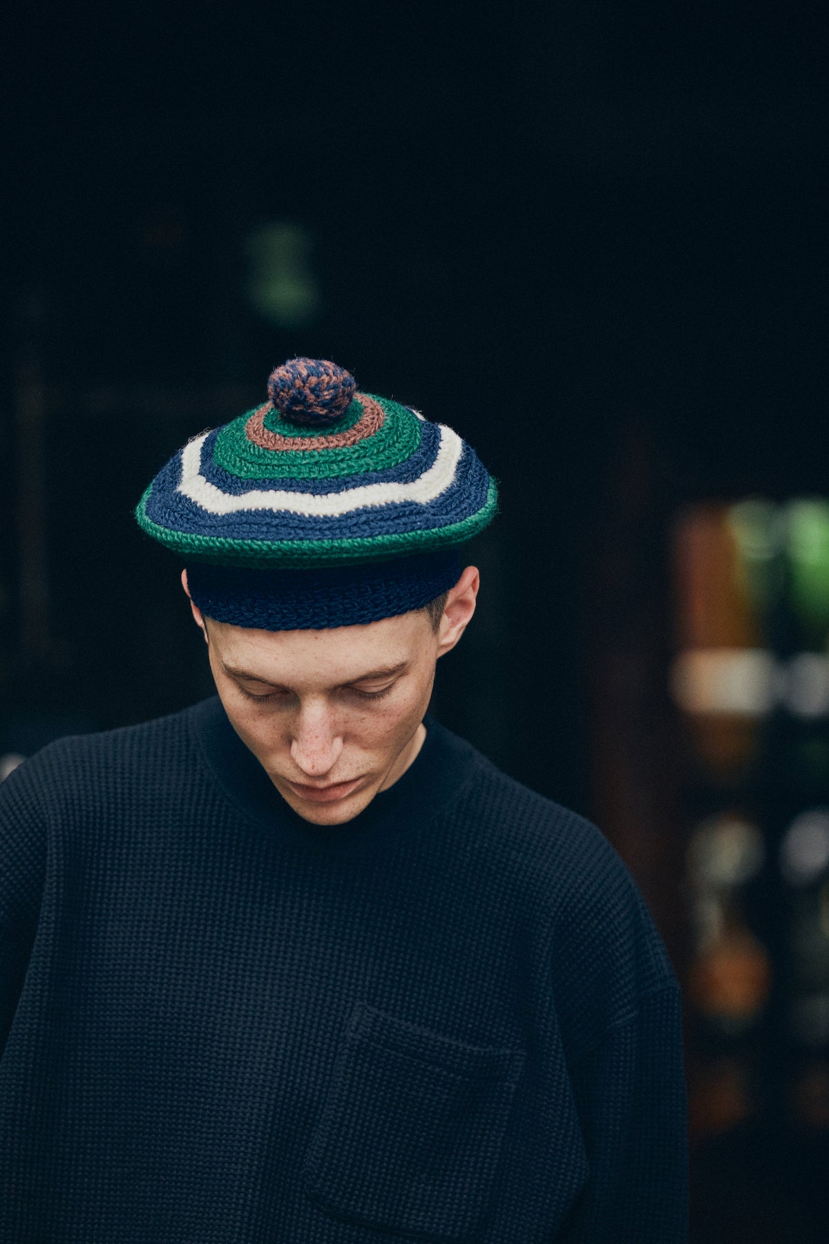 COMFORTABLE REASON「Stripe Tam O' Shanter Hat / NAVY×GREEN