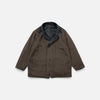 AURALEE「REVERSIBLE WOOL TWISTED TWILL / SHEEP LEATHER HALF COAT - BROWN CHAMBRAY × BLACK」