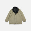 AURALEE「REVERSIBLE WOOL TWISTED TWILL / SHEEP LEATHER HALF COAT - KHAKI BEIGE CHAMBRAY × BLACK」